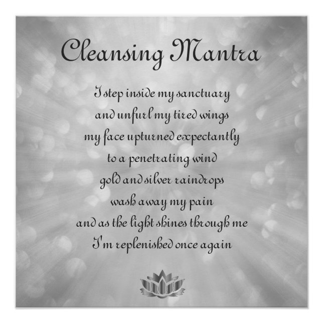 Grau, Silber Cleansing Mantra Gedicht Art Design Poster (Vorderseite)