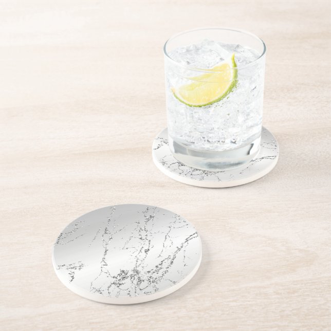 Grau Silber Glitzerndes Kunstglitter Getränkeuntersetzer (Seite)