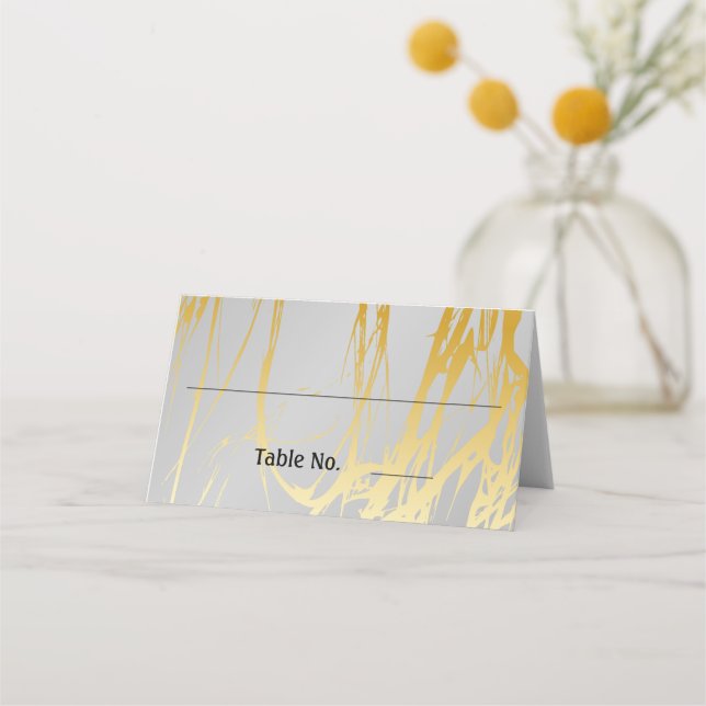 Grau Silber mit goldenen Linien Hochzeit Platzkarte (Vorderseite)