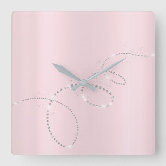 Grau-Silber-Pink-Pastellkristalle Unendliche Diama Quadratische Wanduhr (Vorderseite)