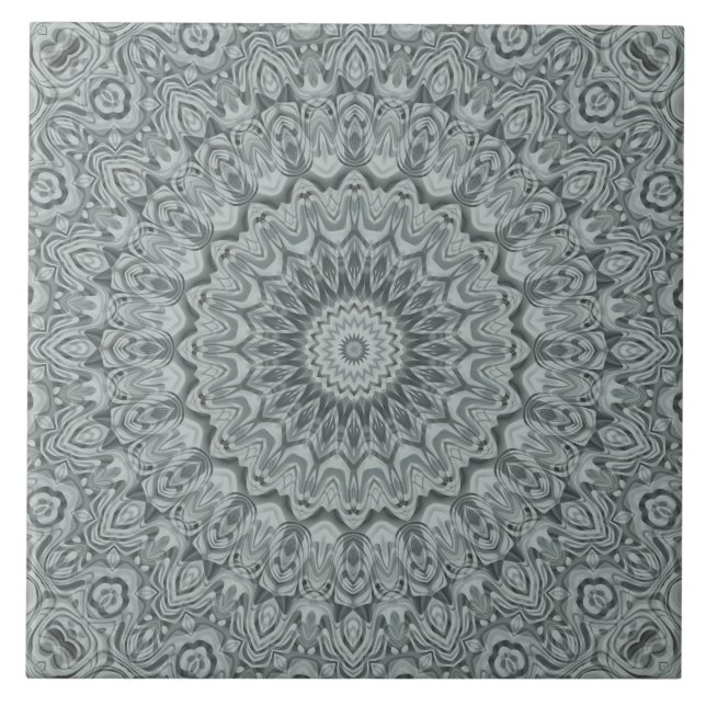 Grau-silbernes Mandala-Musterdesign Fliese (Vorderseite)