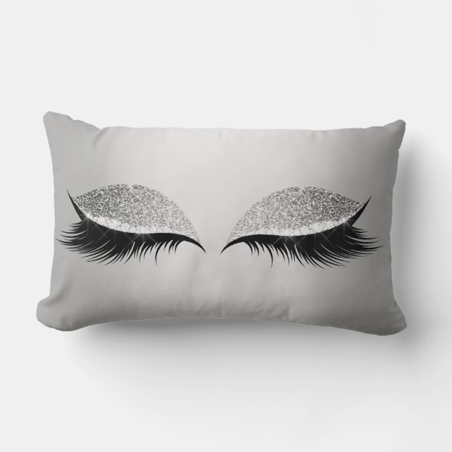 Grau Silver Glitzer Black Eyes Glam Makeup Lashes Lendenkissen (Vorderseite)