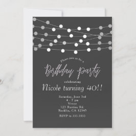 Grau Silver String Lights Moderne Geburtstagsparty Einladung