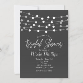 Grau Silver String Lights Modernes Brautparty Einladung