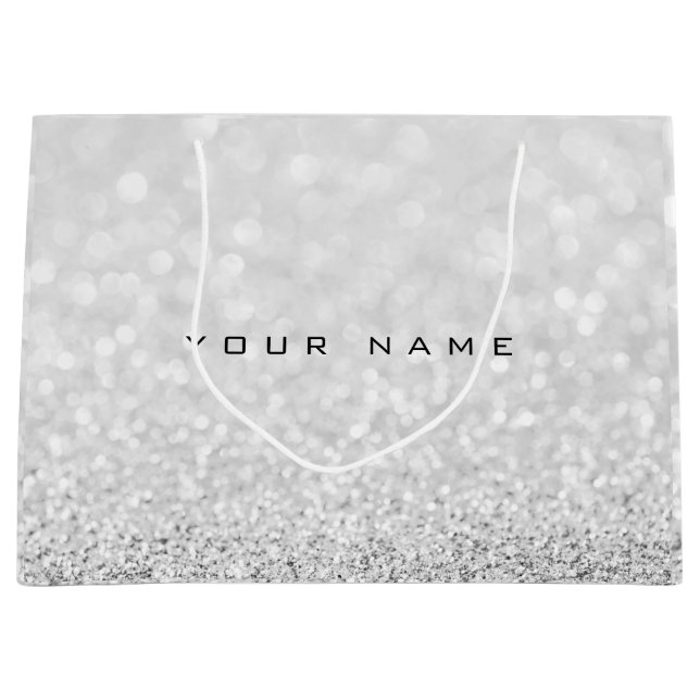 Grau Silver White Glitzer Gefallen Name Große Geschenktüte (Vorderseite)