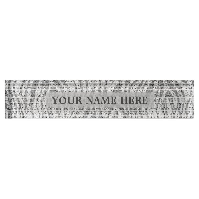 Grau Silver White Zebra Print Glam Personalisiert Namensplakette (Vorderseite)