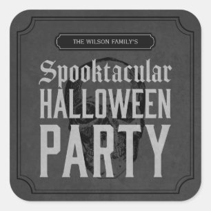 Grau-Skull Spooktacular-Halloween-Party Quadratischer Aufkleber