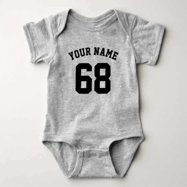 Grau Sports Jersey Individuelle Name Baby Strampler (Vorderseite)
