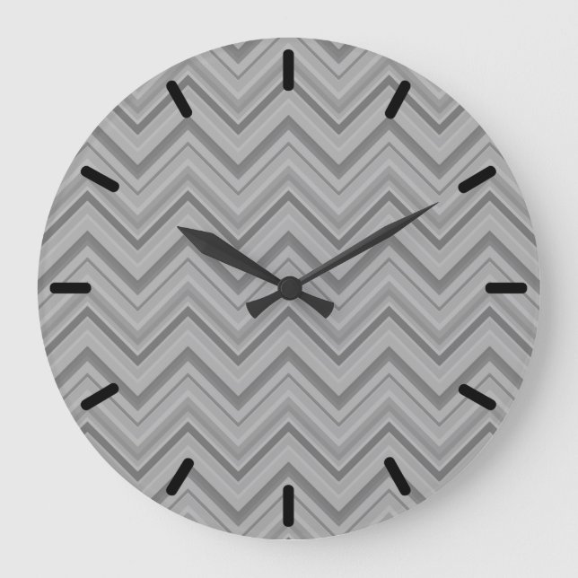 Grau stripes Zickzackmuster Große Wanduhr (Vorderseite)