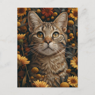 Grau Tabby Katze im Herbst Blume Garten Postkarte
