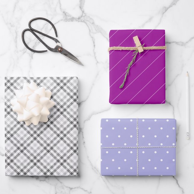 Grau-Tartan-Muster mit Lila Lilac Geschenkpapier Set (Vorderseite)