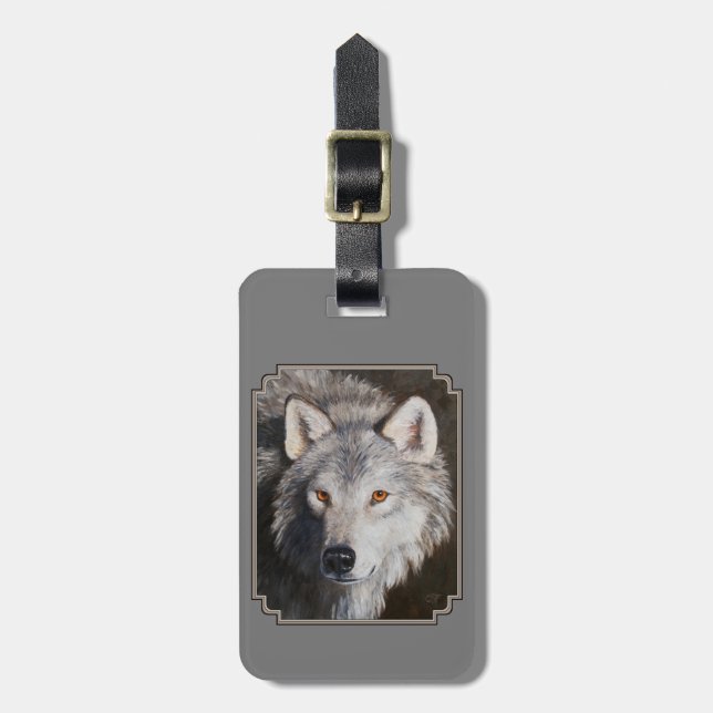Grau Timber Wolf Face Gepäckmarke Gepäckanhänger (Vorderseite vertikal)