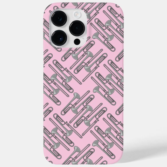 Grau-Trombone-Crosshatch Pink-Muster Case-Mate iPhone 14 Pro Max Hülle (Rückseite)
