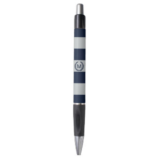 Grau-u. Marine-Blau-gestreiftes Monogramm Kugelschreiber