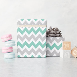 Grau und Aqua Zigzag Zickzack Streifen Geschenkpapier