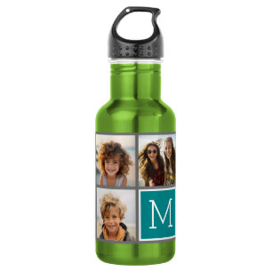 Grau und Aquamarine Instagram-FotoCollage Monogram Edelstahlflasche