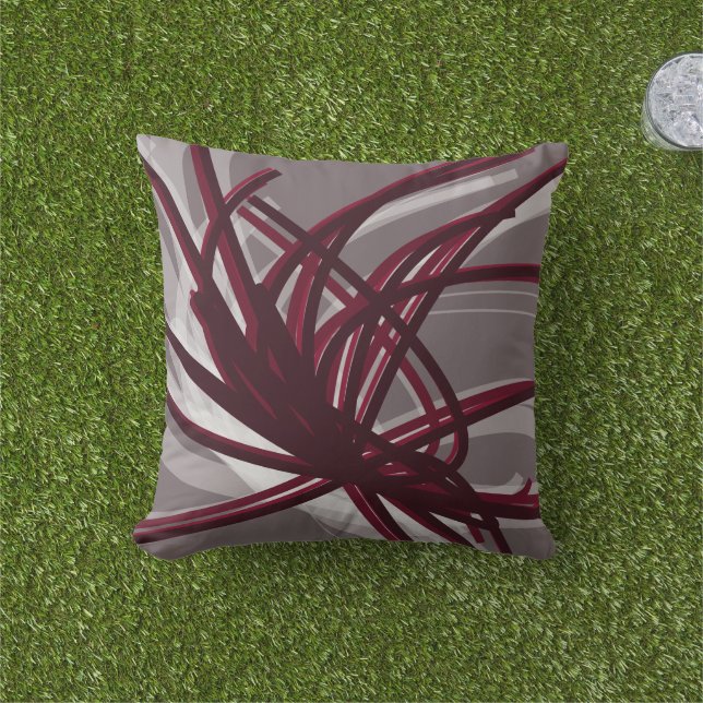 Grau und Burgund Abstrakte Ribbons Kissen (Golfball-Marker)