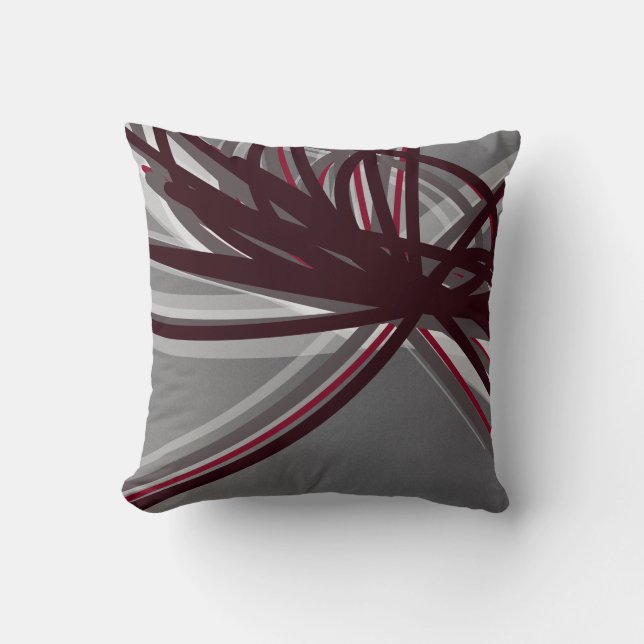 Grau und Burgund Abstrakte Ribbons Kissen (Vorderseite)