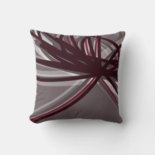 Grau und Burgund Abstrakte Ribbons-Wirbel Kissen