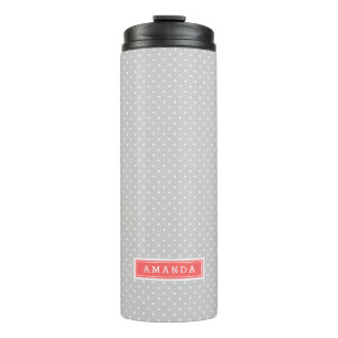 Grau und Coral Tiny Dots Monogram Thermosbecher