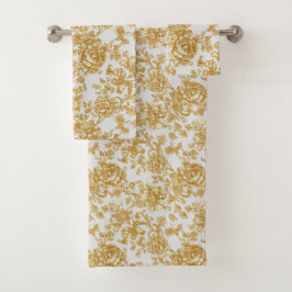 Grau- und Gold-blumiger Damast-Pfingstrose Badhandtuch Set