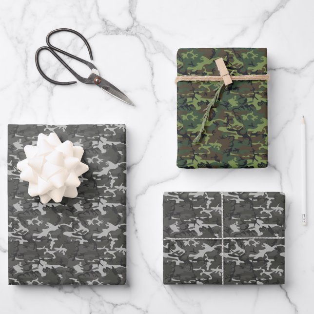 Grau und Grüne Camouflage  Geschenkpapier Set (Vorderseite)