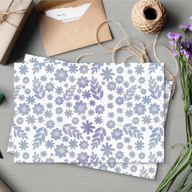 Grau- und Lavendelmuster Seidenpapier (Lavender and Grey Floral Pattern Tissue Paper Sheets)