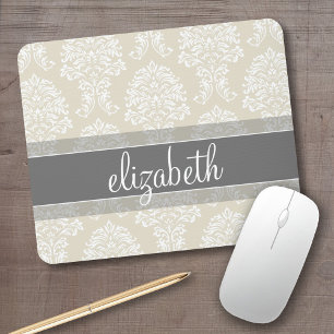 Grau- und Linenmuster Vintag Damask Muster mit Nam Mousepad