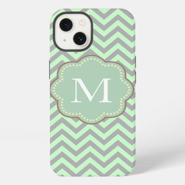 Grau und Mint Chevron iPhone Hülle (Rückseite)