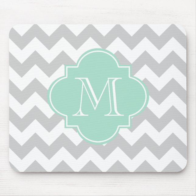 Grau und Minze Modernes Zickzack Monogramm Mousepad (Vorne)