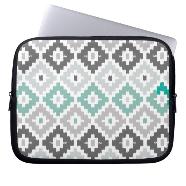 Grau und Minze Tribal Print Ikat Diamond Muster Laptopschutzhülle (Vorderseite)