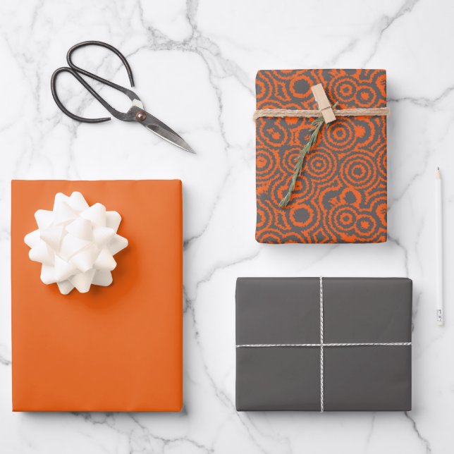 Grau und Orange Geschenkpapier Set (Vorderseite)