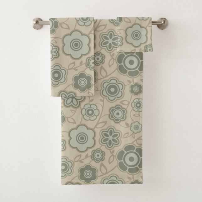 Grau und Parchment funky Blumenbad Handtuch Set (Insitu)