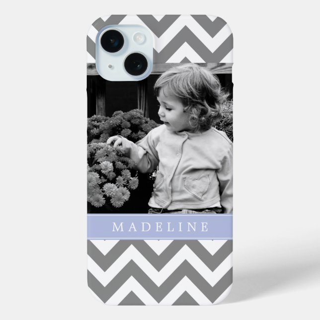 Grau und Periwinkle Zigzags Personalisiertes Foto Case-Mate iPhone Hülle (Rückseite)