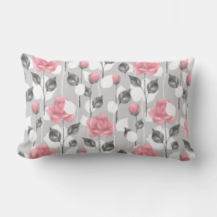 Grau und rosa. Blumenmuster Lendenkissen