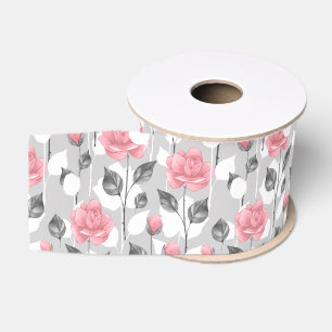 Grau und Rosa. Blumenmuster Ripsband