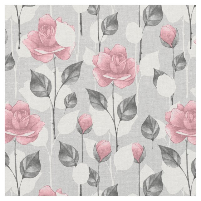 Grau und Rosa. Blumenmuster Stoff (Nahaufnahme)