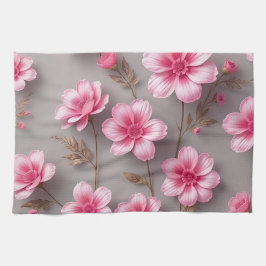 Grau und Rosa floral  Geschirrtuch