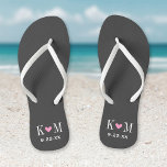 Grau und rosa Moderne Hochzeitsmonogramm Flip Flops<br><div class="desc">Maßgeschneiderte gedreht Flop-Sandalen personalisiert mit einem niedlichen Herz und Ihre Monogramm-Initialen und Hochzeitstermin. Klicken Sie auf Anpassen,  um Schriftart und Farben zu ändern oder eigene Bilder hinzuzufügen,  um ein einzigartiges Design zu erstellen!</div>