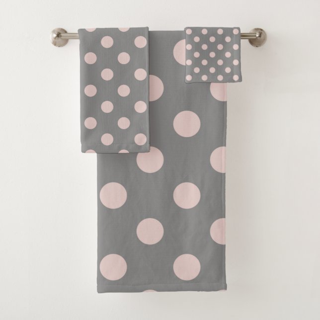 Grau und Rosa Polka Dots Dot Modern Badhandtuch Set (Insitu)
