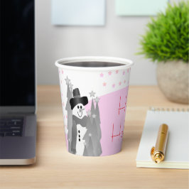 Grau und Rosa Snowman Pappbecher