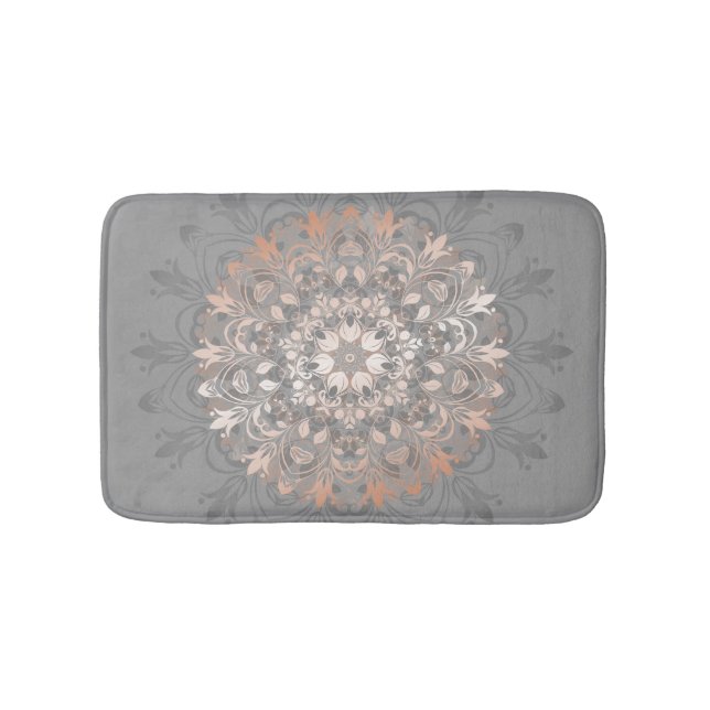 Grau und Rose Gold | Floral Mandala Badematte (Vorderseite)