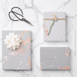 Grau und Rose Gold Marmor Look Geschenkpapier Set