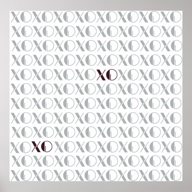 Grau und Rot XOXO Poster (Vorne)