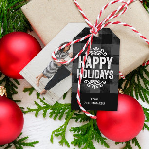 Grau und Schwarz Buffalo Karo Rustikales Foto Geschenkanhänger