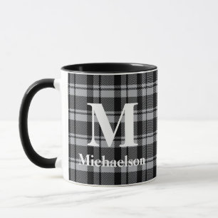 Grau und Schwarz Kariert mit Monogrammname Tasse