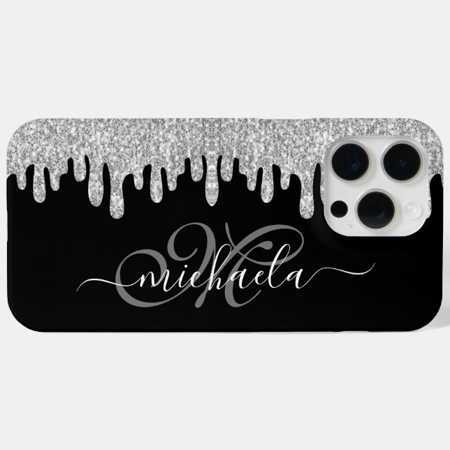 Grau-und Schwarz-Monogramm-Glitzern Case-Mate iPhone Hülle (Rückseite (Horizontal))