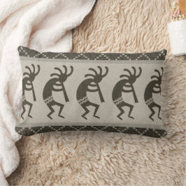 Grau und Schwarz Südwest Kokopelli Aztec Muster Lendenkissen
