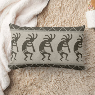 Grau und Schwarz Südwest Kokopelli Aztec Muster Lendenkissen
