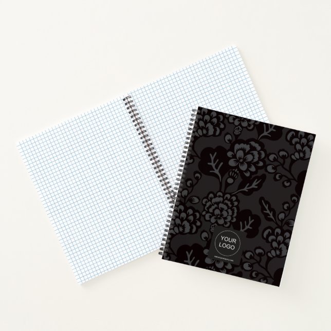 Grau und Schwarz Vibranu und feines Blumenmuster Notizbuch (Innenseite)